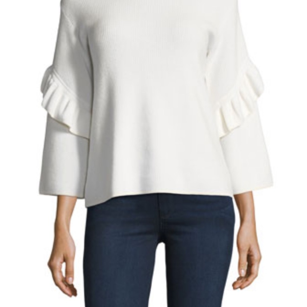 Tory Burch Ashley Ribbed Ruffle-Sleeve Sweater M - Picture 6 of 7